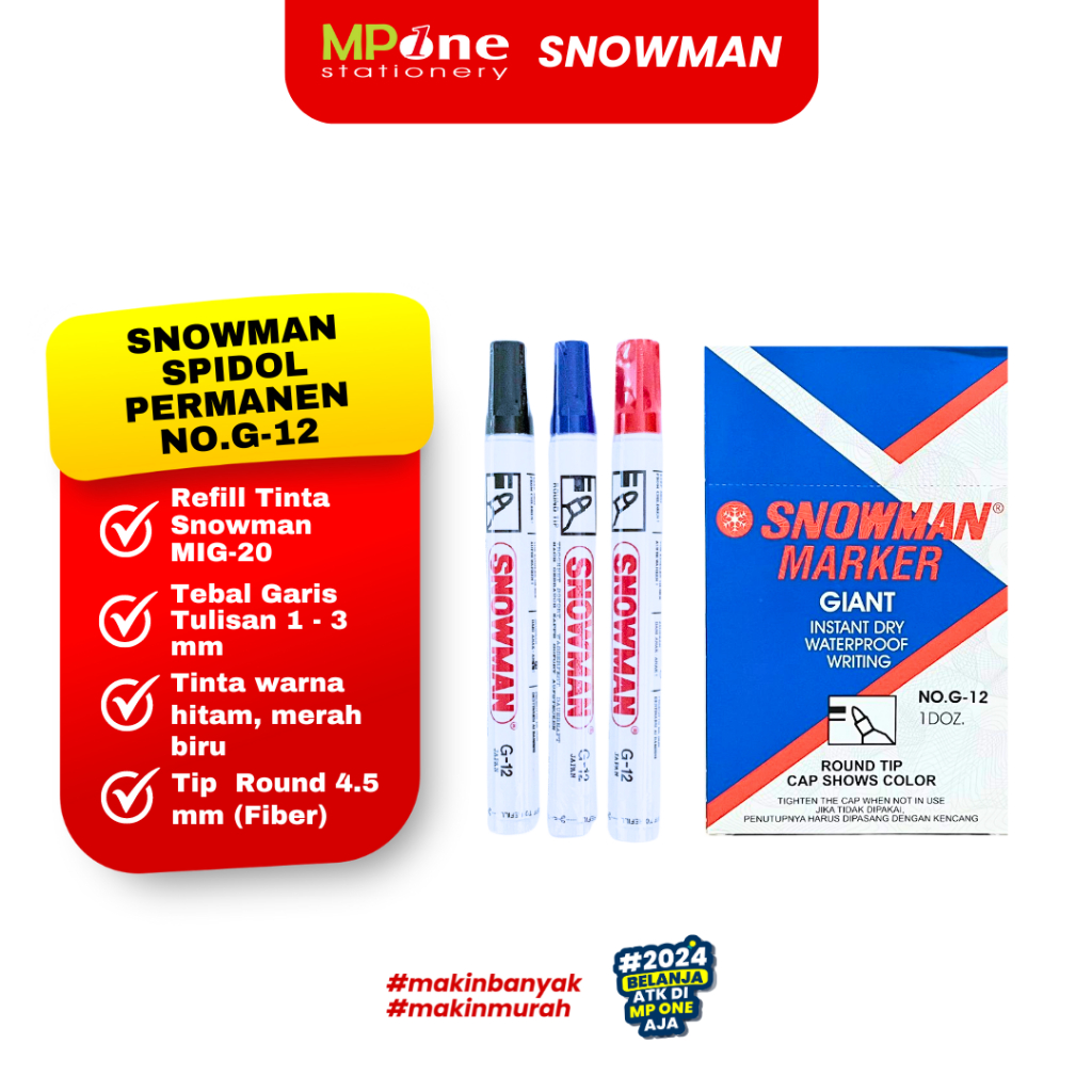 

(1 PCS) Snowman Spidol Permanent Warna Hitam//Merah/Biru - Spidol Papan tulis Snowman Permanen
