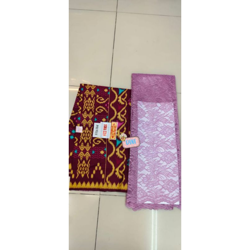 Set Kain Renda Semi Perancis + Kain Sarung Katun Etnik (2in1)