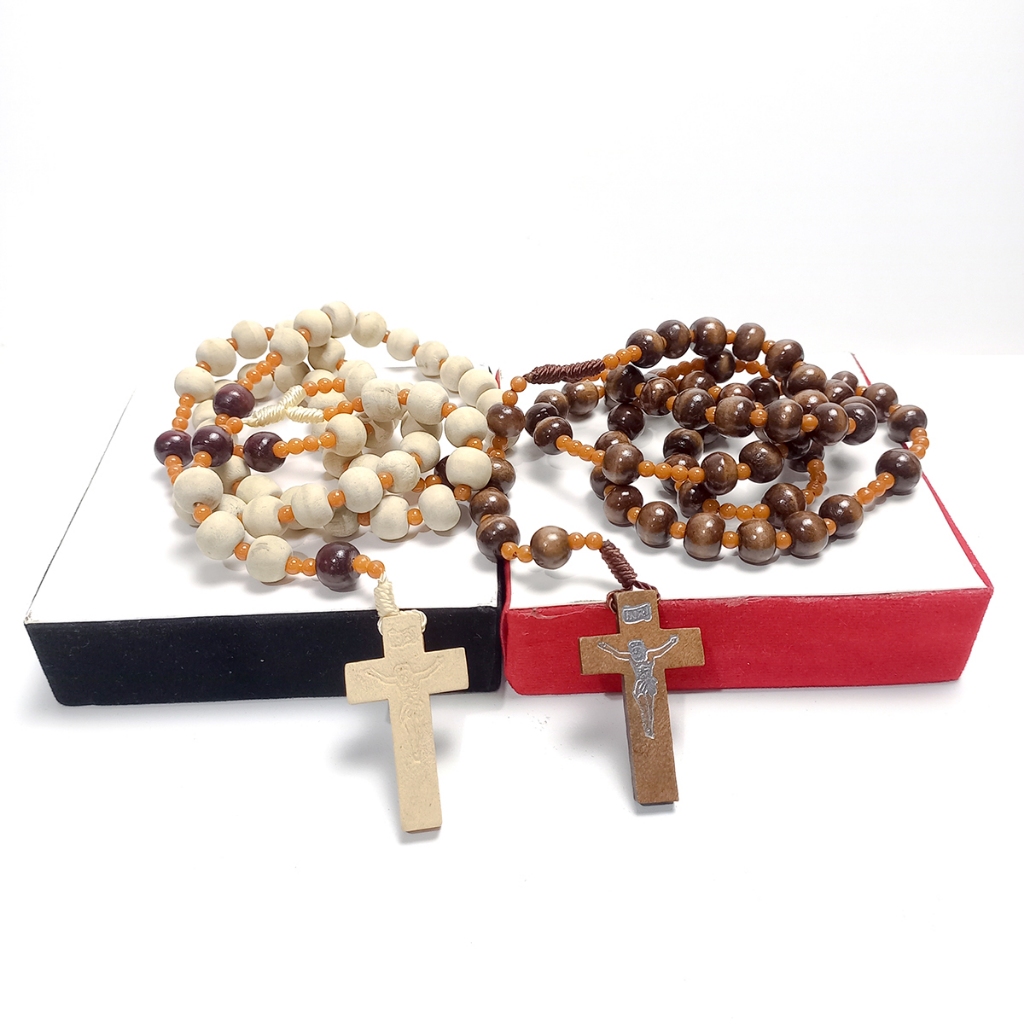 Kalung Rosario Bulir Bahan Kayu Kopi 8 Mili / Souvenir Rosario Katolik / Kalung Devosi Rosario
