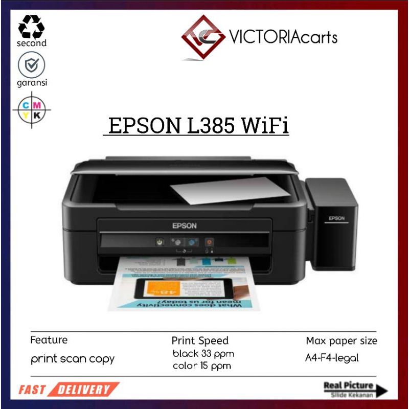 printer warna epson l385 wifi print scan copy normal siap pakai