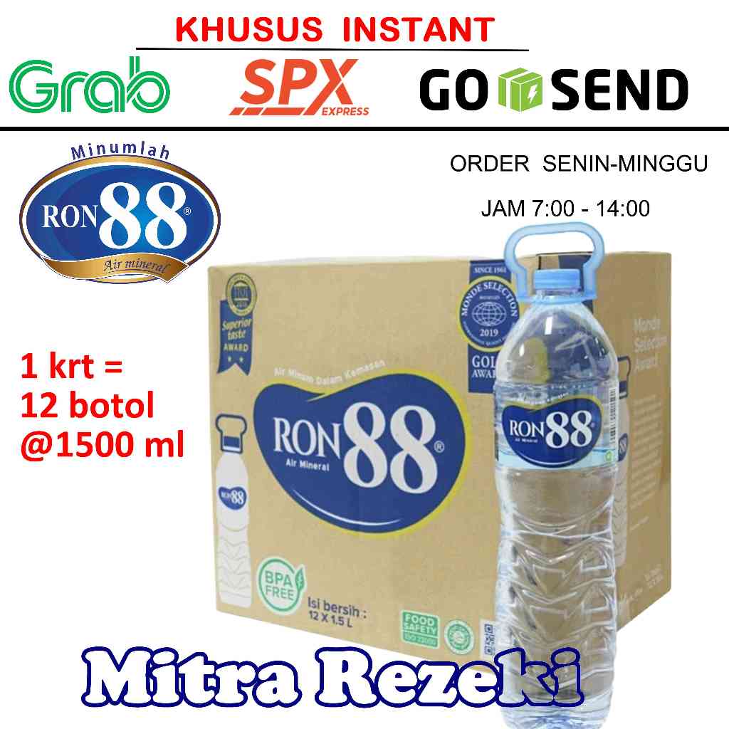 RON88  1500ml Botol   1 Dus=12pcs  AIR MINUM MINERAL RON 88