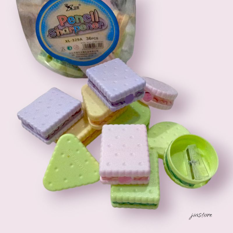 

Rautan/serutan Pensil, Peruncing Pensil bentuk Biskuit lucu warna-warni murah