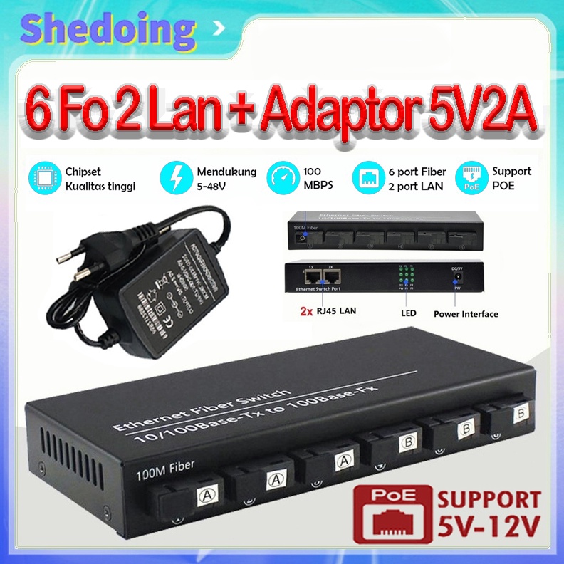 KODE E97I POE Htb 6 Fo 2 Lan Media Converter 6 Fo 2 Lan 1 Mpbs Konverter 6 Fo 2 Lan Adapter 5V2A Fib
