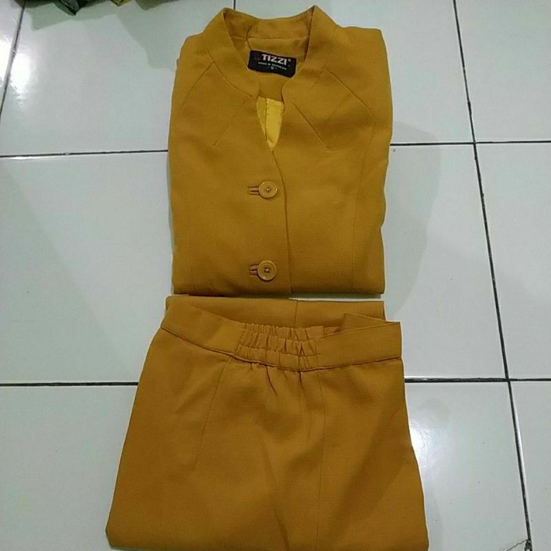 BAJU GURU-STELAN BLAZER-STELAN KERJA MUSTARD WANITA STELAN JAS GURU PL