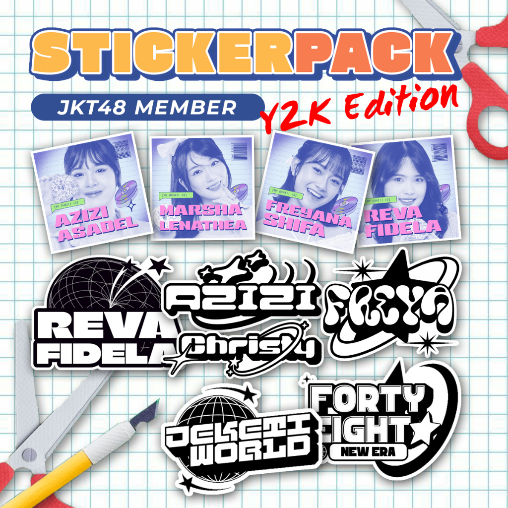 

[ ISI 4 ] STICKER PACK JKT48 Y2K SERIES SATUAN PREMIUM MENGKILAP TAHAN AIR / STICKER TUMBLER LAPTOP MOTOR GITAR / STIKER