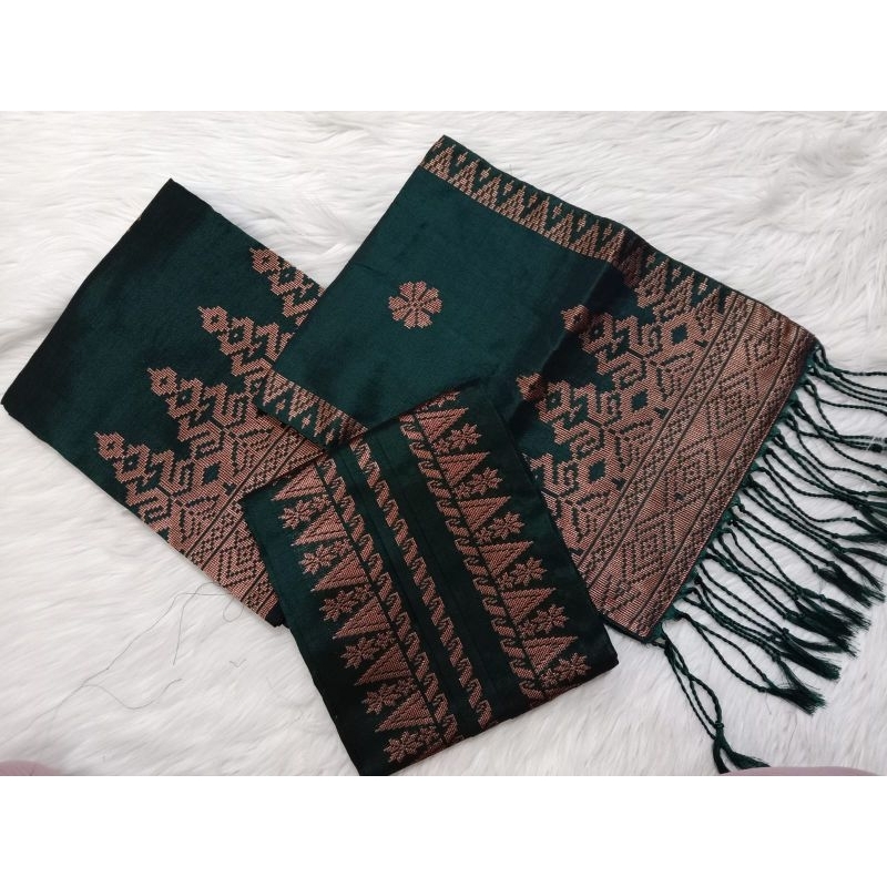 Songket silungkang couple set warna hijau botol motif tembaga songket padang