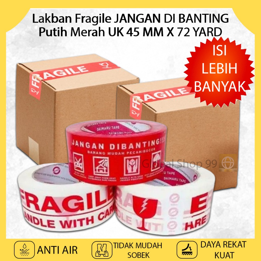 

Lakban FRAGILE JANGAN DI BANTING Warna Putih Merah Uk 45mm x 72 yard Isolasi Plester Tape Lem Perekat Sticky Solasi Selotip Lem Kardus Paket Online Shop