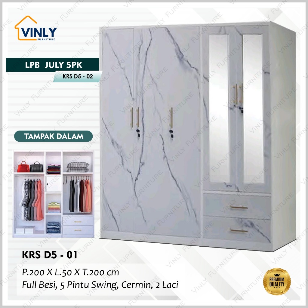 Lemari / Lemari Pakaian Besi / Lemari Pakaian Besi 5 Pintu Swing