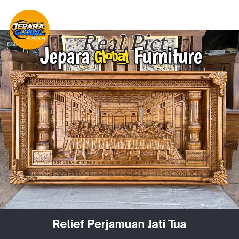 REAL PICT  Relief Perjamuan Kudus yesus Ukir Jati - Perjamuan kudus jati - Patung perjamuan Jati