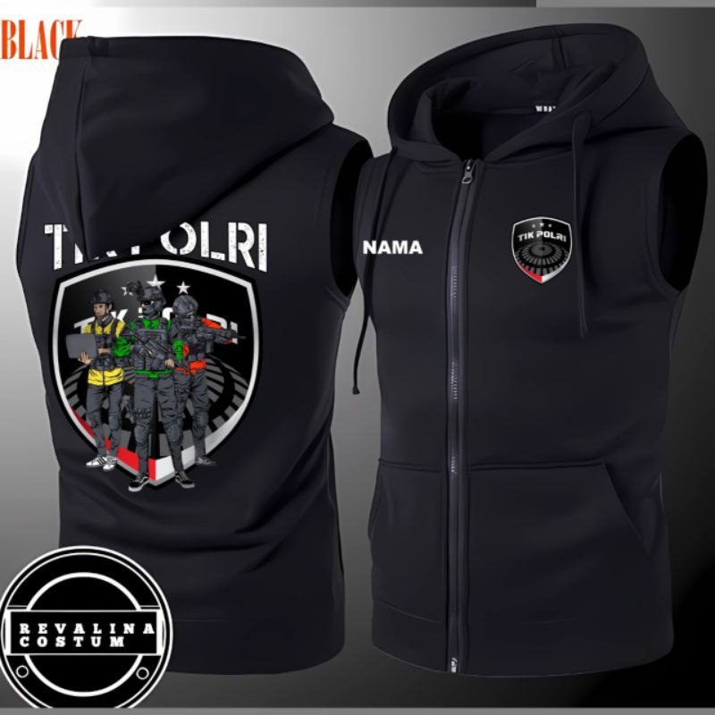 JAKET VEST ZIPPER TIK POLRI / TACTICAL WARNA HITAM