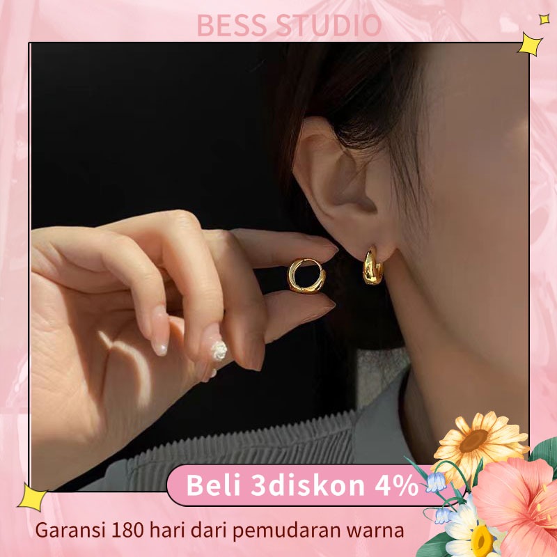 Anting bulat  kecil Emas silver korea titanium huggies earrings import