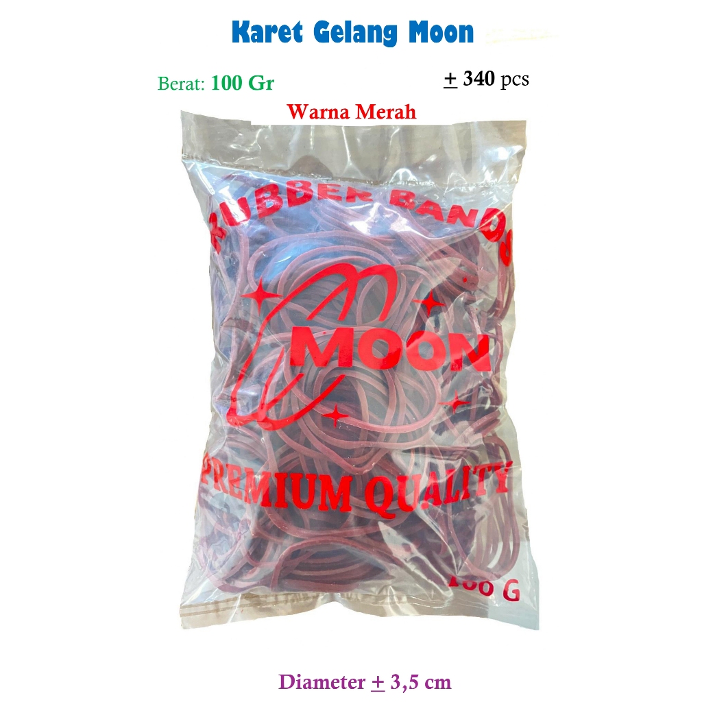 

Karet Gelang Moon Merah 100 gr (+/- 340 pcs) Diameter 3,5 cm / Murah dan Berkualiatas Premium