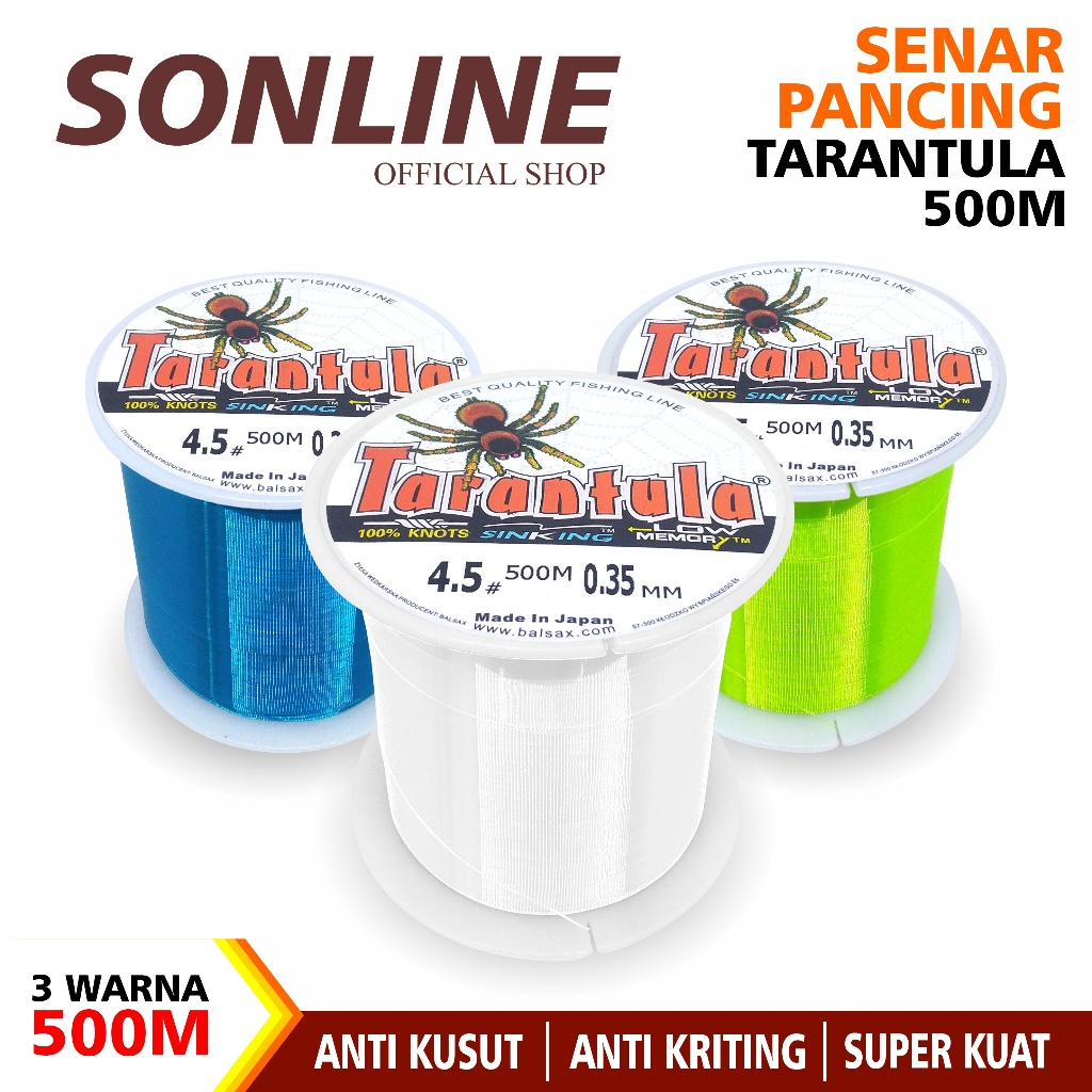 SONLINE Tali Pancing TARANTULA 500Meter 3Warna Nilon Tali Pancing Bahan Nilon Pancing Anti Keriting