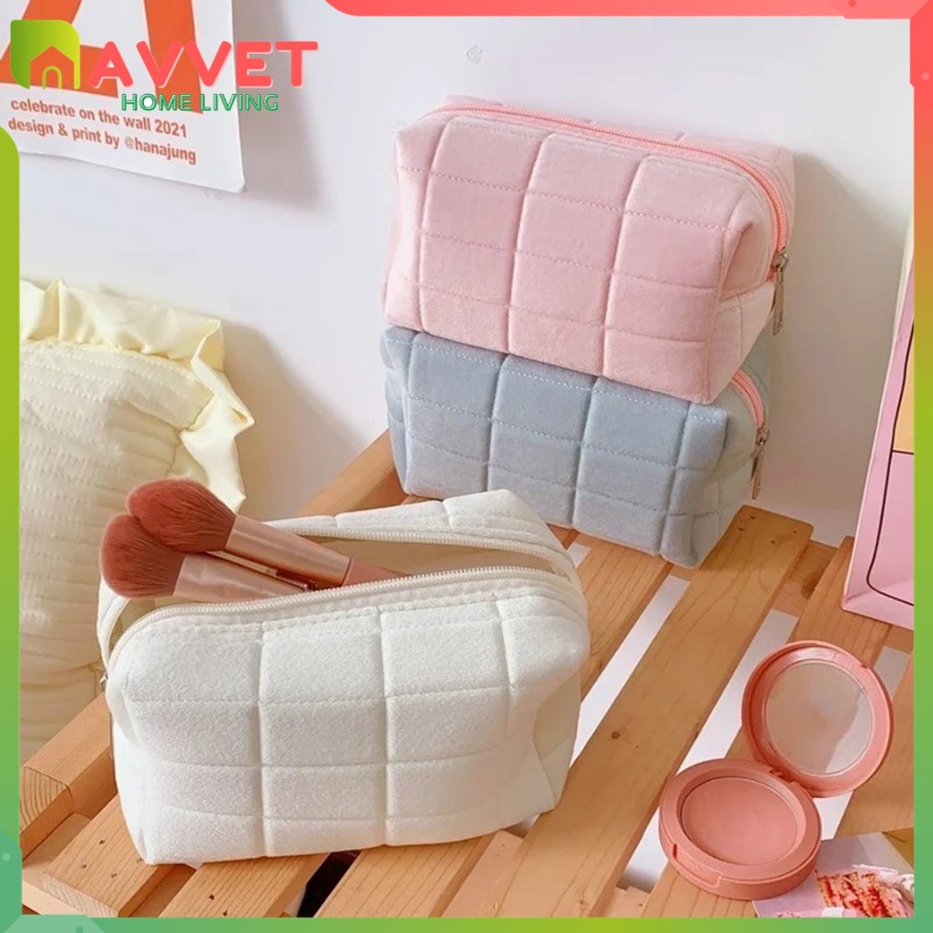 

AVVET Pouch Kosmetik Lucu Warna Macaroon Kotak Pensil Sleting Velvet Aesthetic Pastel Tempat Pensil Bulu Bentuk Bantal Kotak Cute Pillow Make Up Pouch Organizer Travel Kapasitas Besar