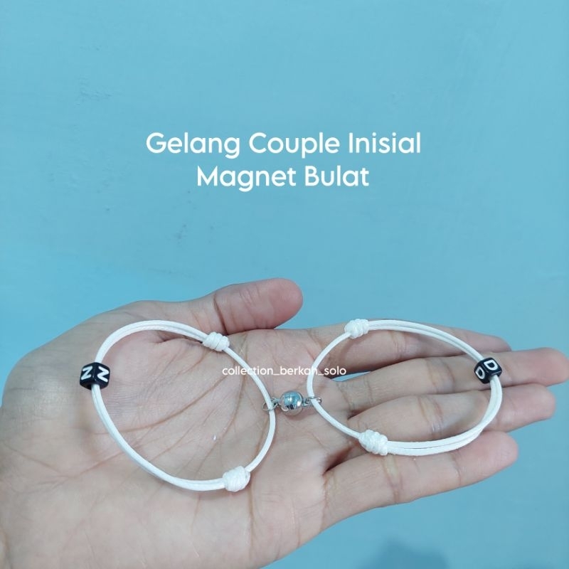 (Dapat 2 gelang) GELANG COUPLE MAGNET LOVE INISIAL HURUF TALI PUTIH