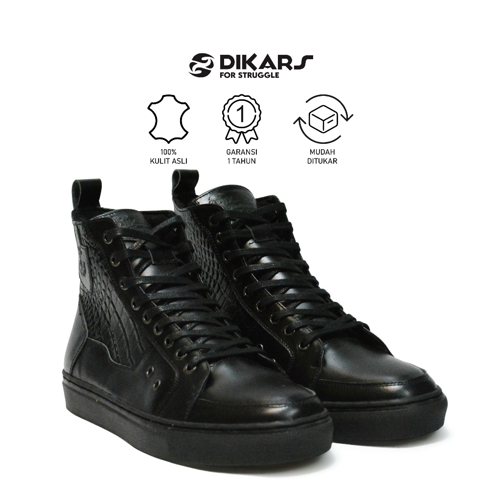 DIKARS - Parte Black Croco Sneakers Pria Kulit Asli