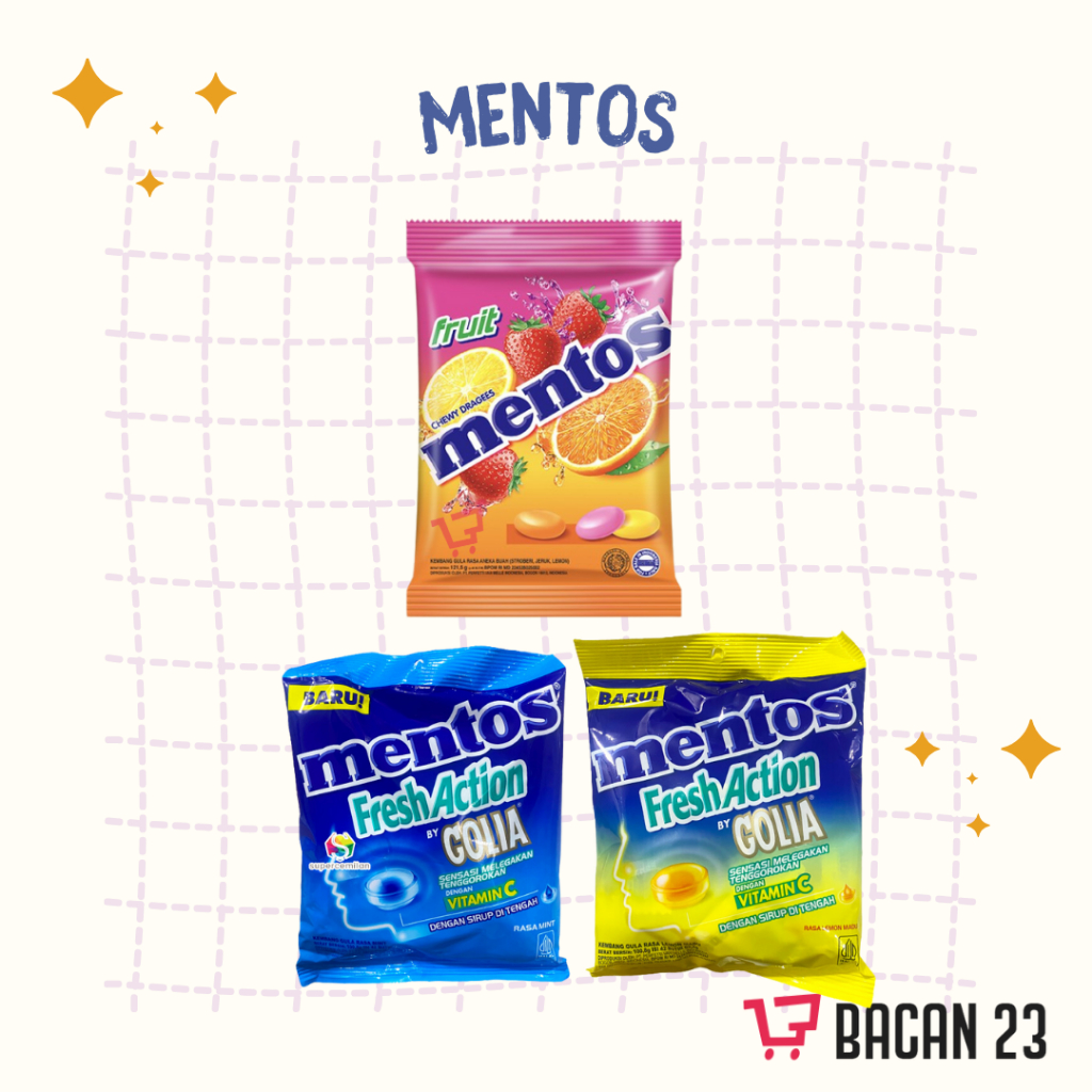 

Permen Mentos 100-135gr (fruit - fresh action) Permen Mints