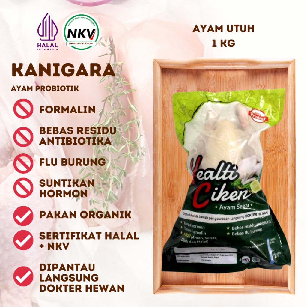 

HEALTI CIKEN HEALTHY CHICKEN DAGING AYAM SEHAT ORGANIK PROBIOTIK KARKAS UTUH HALAL NKV PROBIOTIK 1 EKOR 1 KG