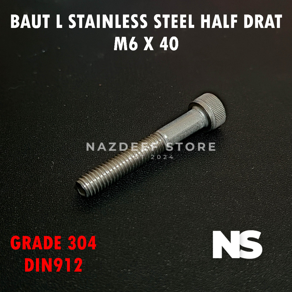 Baut L M6x40 M6 x 40 Stainless Half Drat