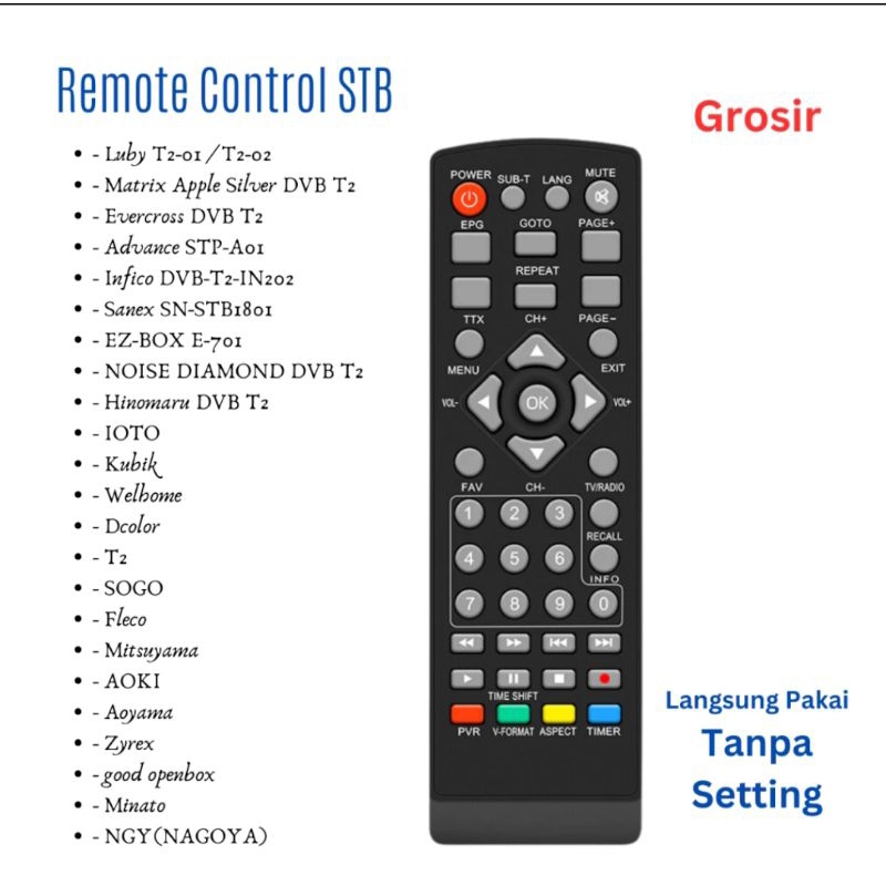 Remote STB DVB T2 / Remote Set Top Box TV Digital / Set Top Box Remote / Remote DVB T2