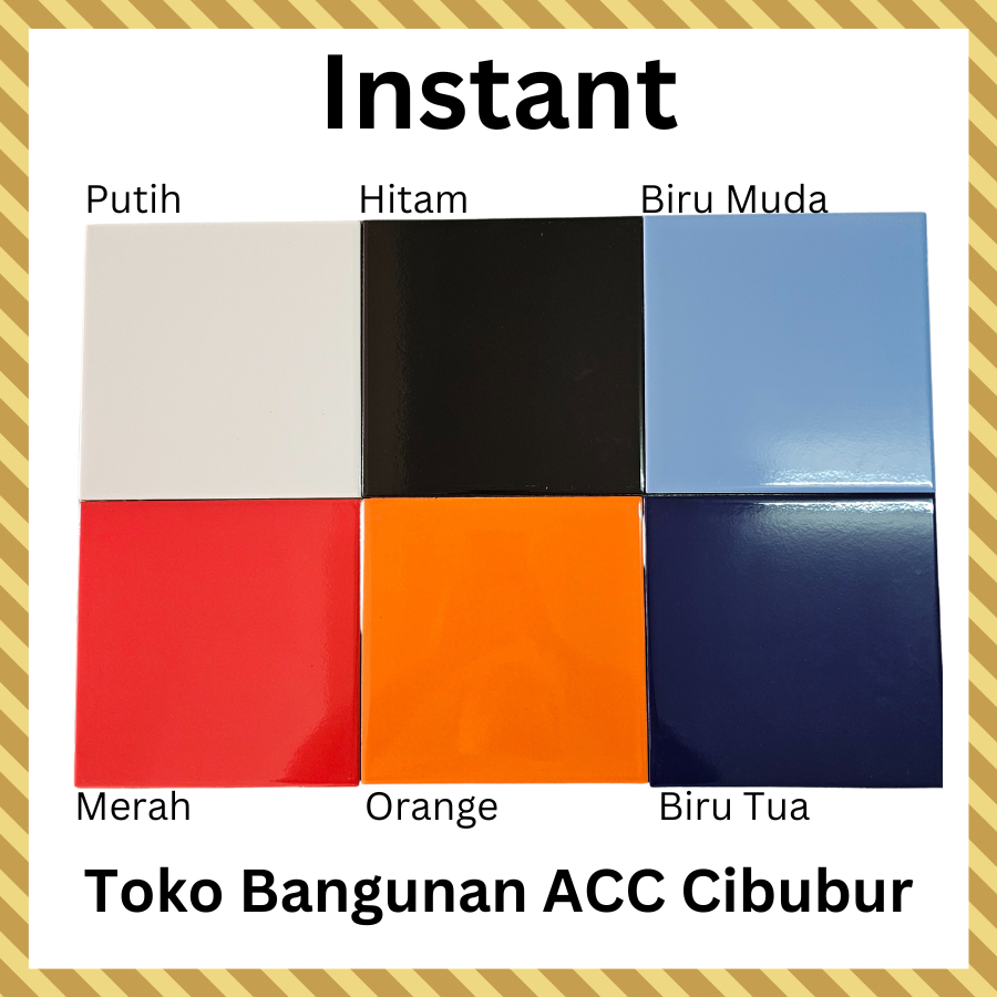 Keramik 20x20 IKAD Putih Hitam Biru Tua Biru Muda Merah Orange Hitam Glossy Kilap Licin