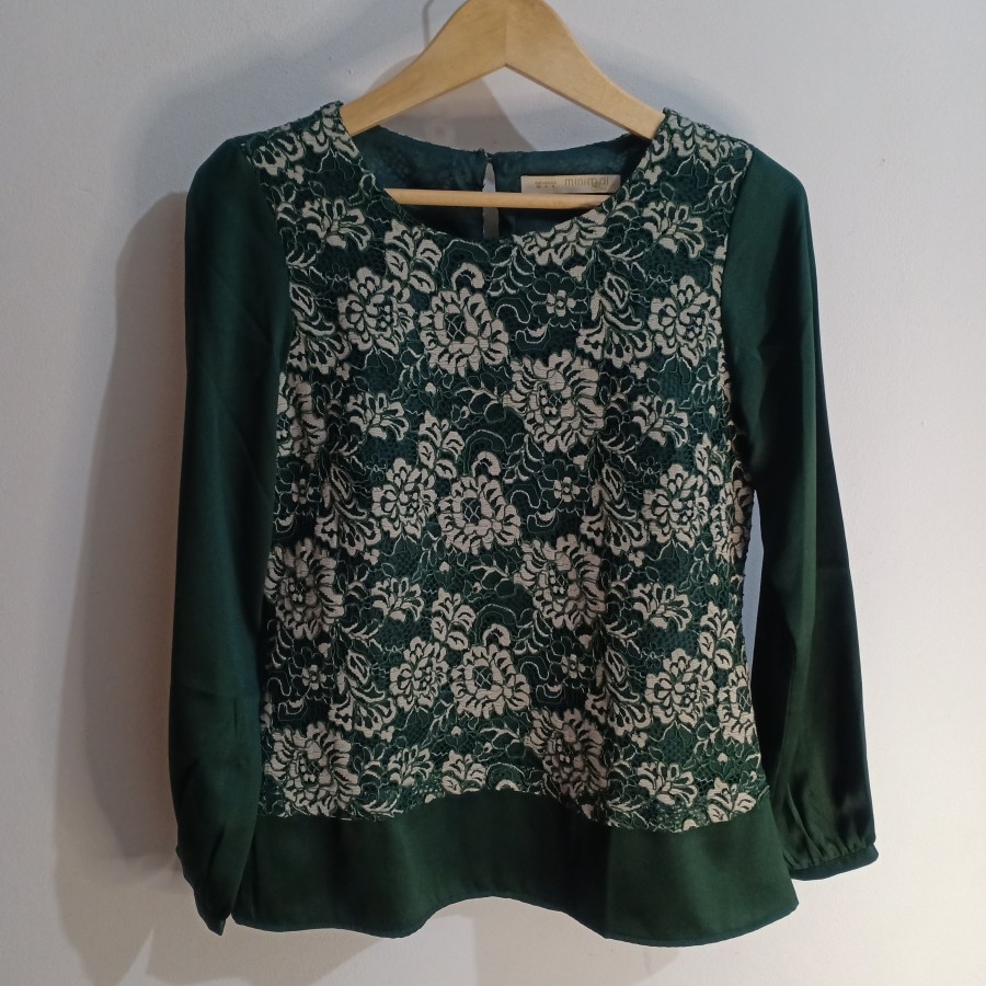 Baju Wanita Fashion Muslim Dress Bunga Atasan Minimal Gold Hijau Green Brokat