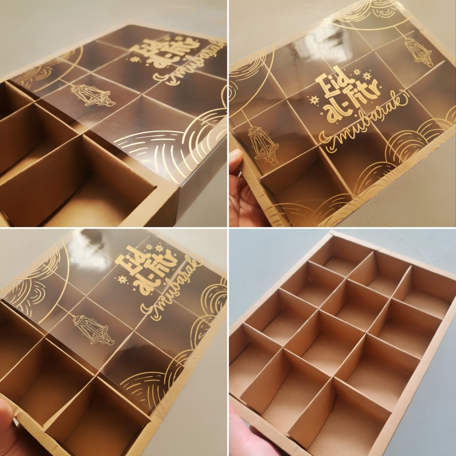 

10pcs Dus Mika Idul Fitri Sekat 6 uk. 7.5x7.5 cm " EID AL FITR " COKELAT Free Kartu Ucapan Idul Fitri