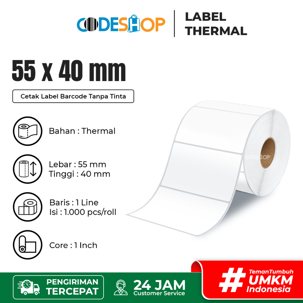 

Label Thermal Codeshop Ukuran 55 x 40 mm Cetak Label Harga