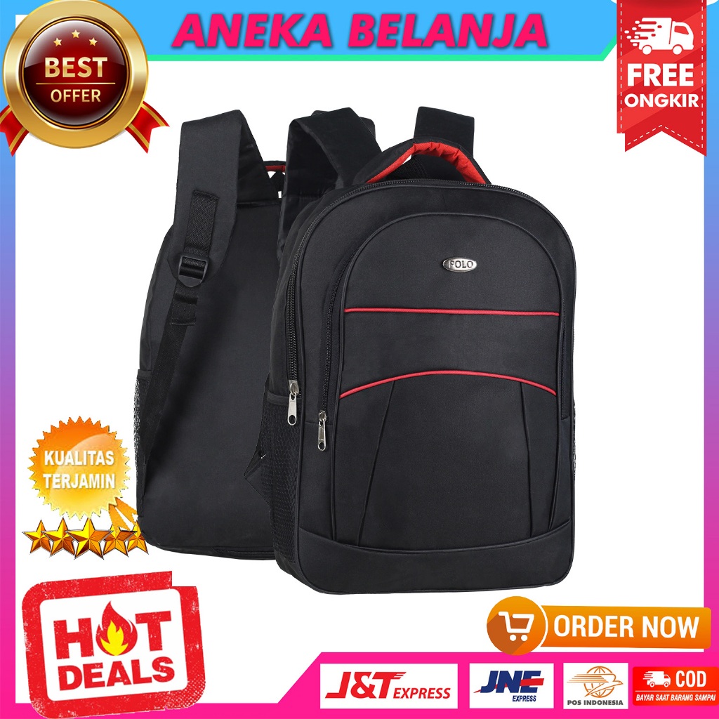 Ransel Polo Garis Space Tas Backpack Gendong Sekolah SD Anak Laki-Laki Warna Hitam Free Raincover