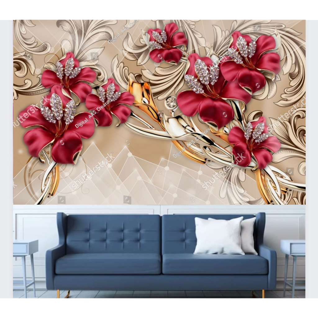 Wallpaper Dinding Bunga 3d Untuk Ruang Tamu , Wallpaper Dinding 3d Motif Bunga Terbaru