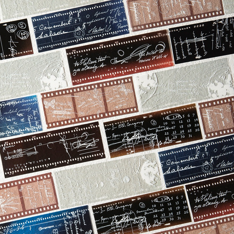 

(2DE) sticker transparan motif strip film monokrom tulisan abstrak bumi word journaling