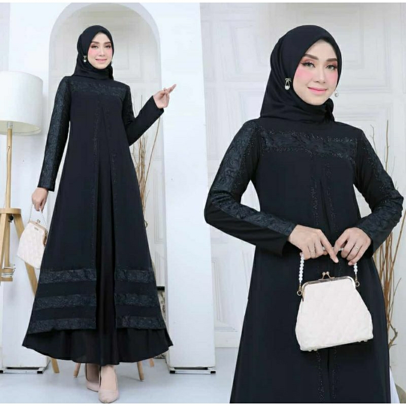 COD gamis Turki abaya  dubai  arab full black motif bunga simple untuk remaja bahan adem simple keki