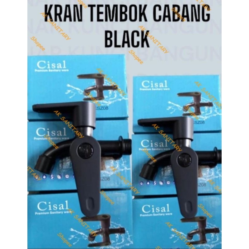 Kran Cabang Double Black CISAL /Kran Air Tembok Cabang Mesin Cuci 1/2"