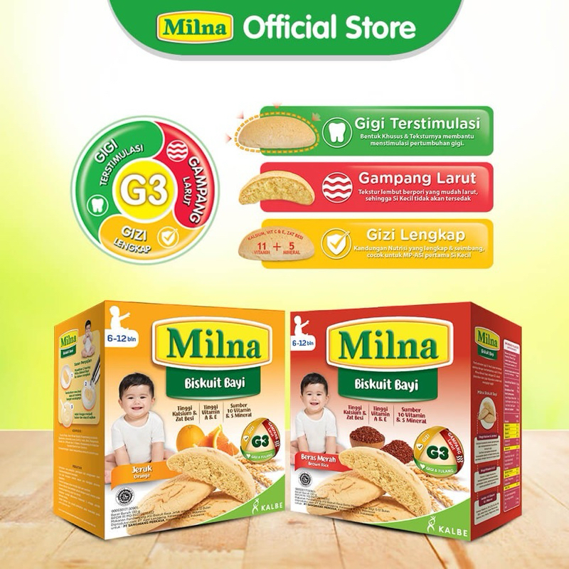 Milna Biskuit Bayi Sehat 6+ Camilan Snack Biscuit Cemilan Selingan MPASI untuk usia anak 6 bulan