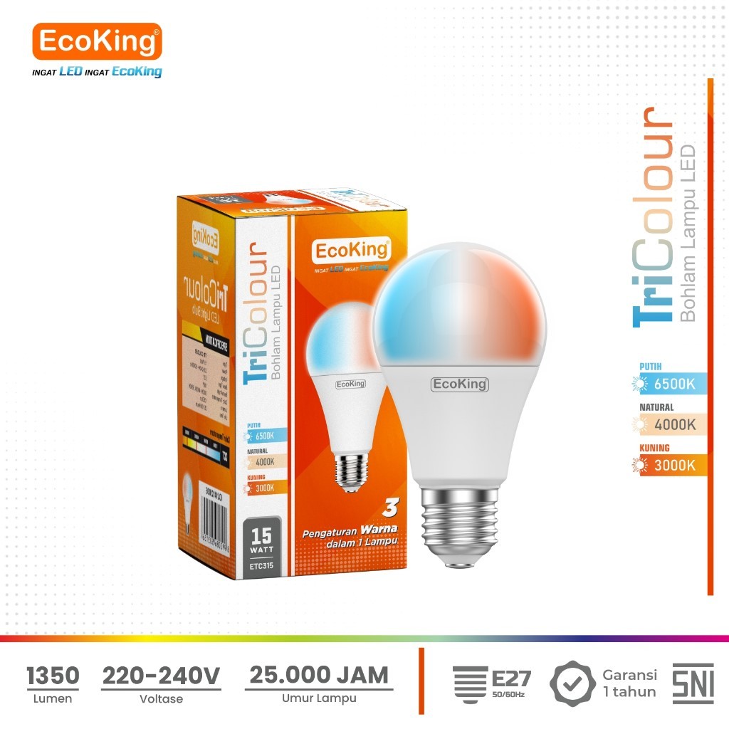 LAMPU LED 3 WARNA ECOKING 15W / LAMPU LED HANNOCHS 3 COLOR ECOKING 15W / LAMPU LED ECOKING 15W / LAM
