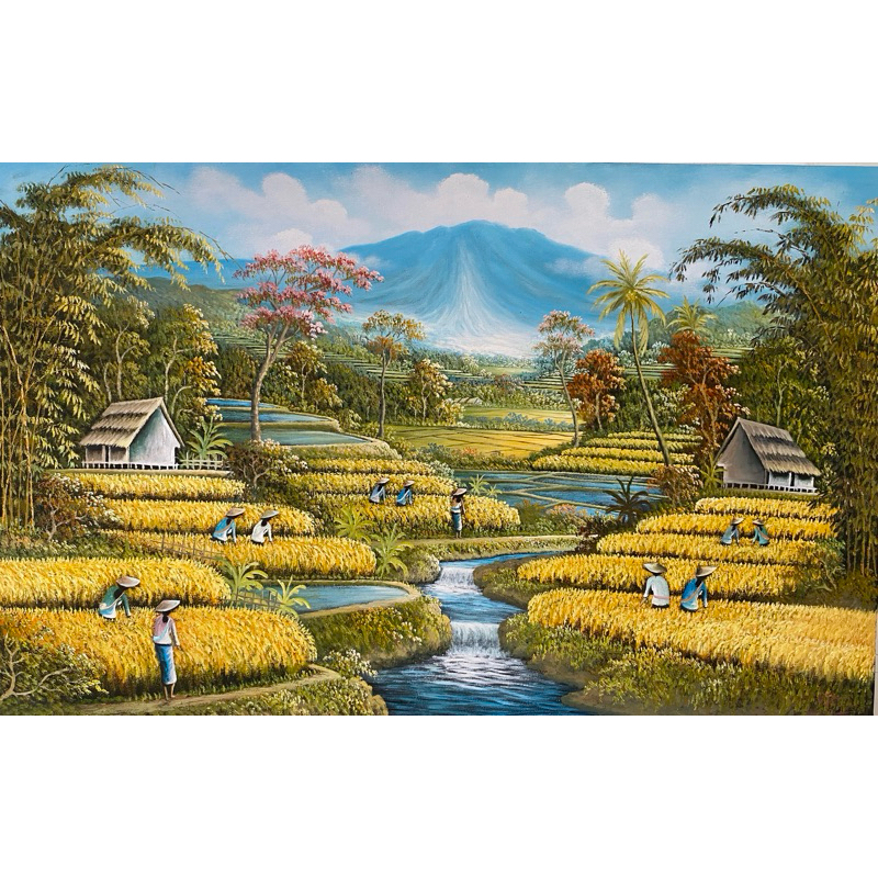 Lukisan Panen Padi Palet, Lukisan Canvas, Lukisan Buatan tangan