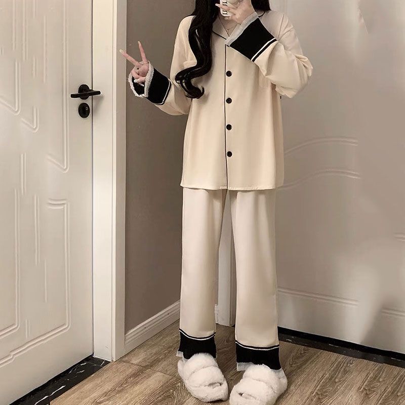 Baju Tidur Wanita Dewasa Bong Ae Pajamas Cotton Piyama Setelan Polos Pakaian Tidur Lengan Panjang Ce