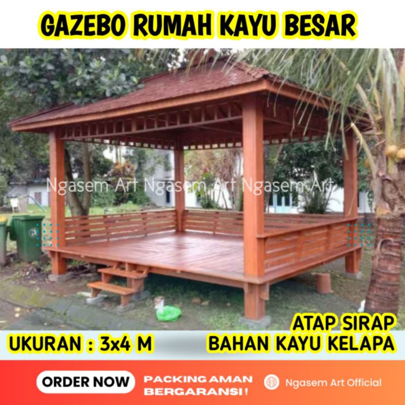 GAZEBO UKURAN BESAR | GASEBO 3X4 KAYU KELAPA