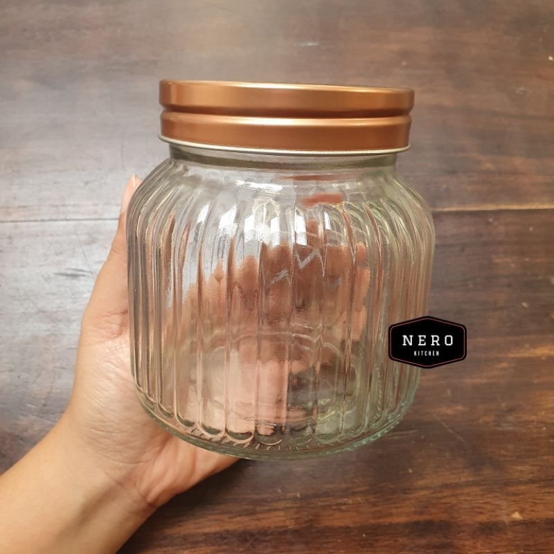 Jar Kaca 700ml Rose Gold / Toples Makanan / Wadah Makanan / Toples jar kaca tutup alumunium / Toples