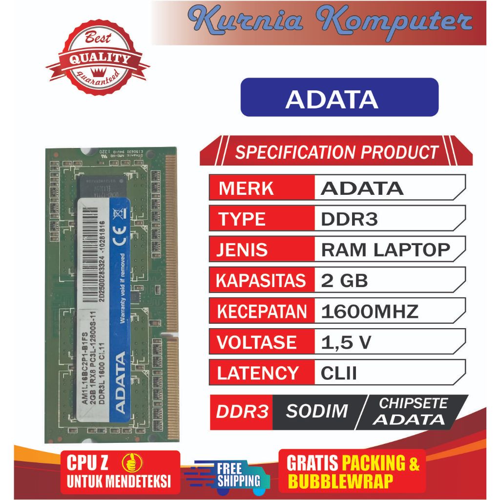 ADATA RAM 1Rx8 PC 2GB DDR3L 1600/12800S
