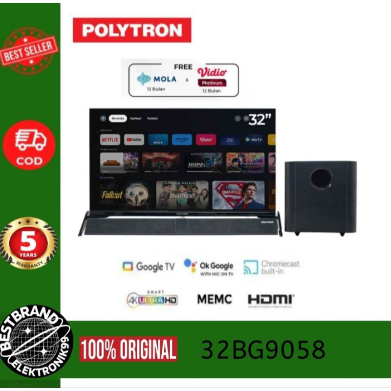 POLYTRON 32INCH SMART GOOGLE TV CINEMAX SOUNDBAR PLD32BG9058 / 32BG9058 / 32 BG 9058