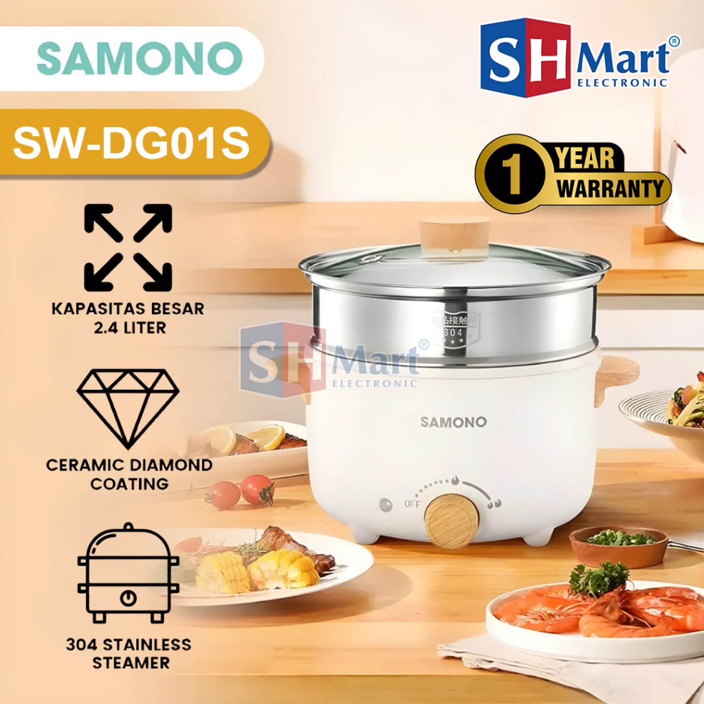 PANCI KUKUSAN ELEKTRIK SAMONO KAPASITAS 4 LITER TEFLON KERAMIK KUKUSAN SERBAGUNA SW-DG01S