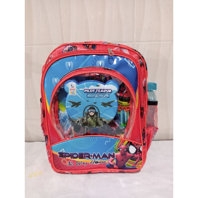 tas ransel anak laki- laki Spiderman hadiah botol dan kotak makan / tas anak Sd laki-laki