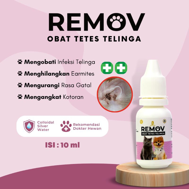 Remov Obat Tetes Telinga Anjing Kucing Obati Infeksi, Ear Mites (Kutu Telinga), Bau dan Kotoran pada