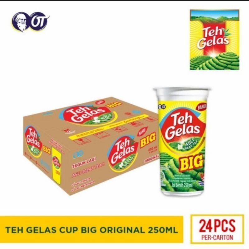 

Teh gelas Big Original 250ml x 24 Gelas, Kemasan Dus