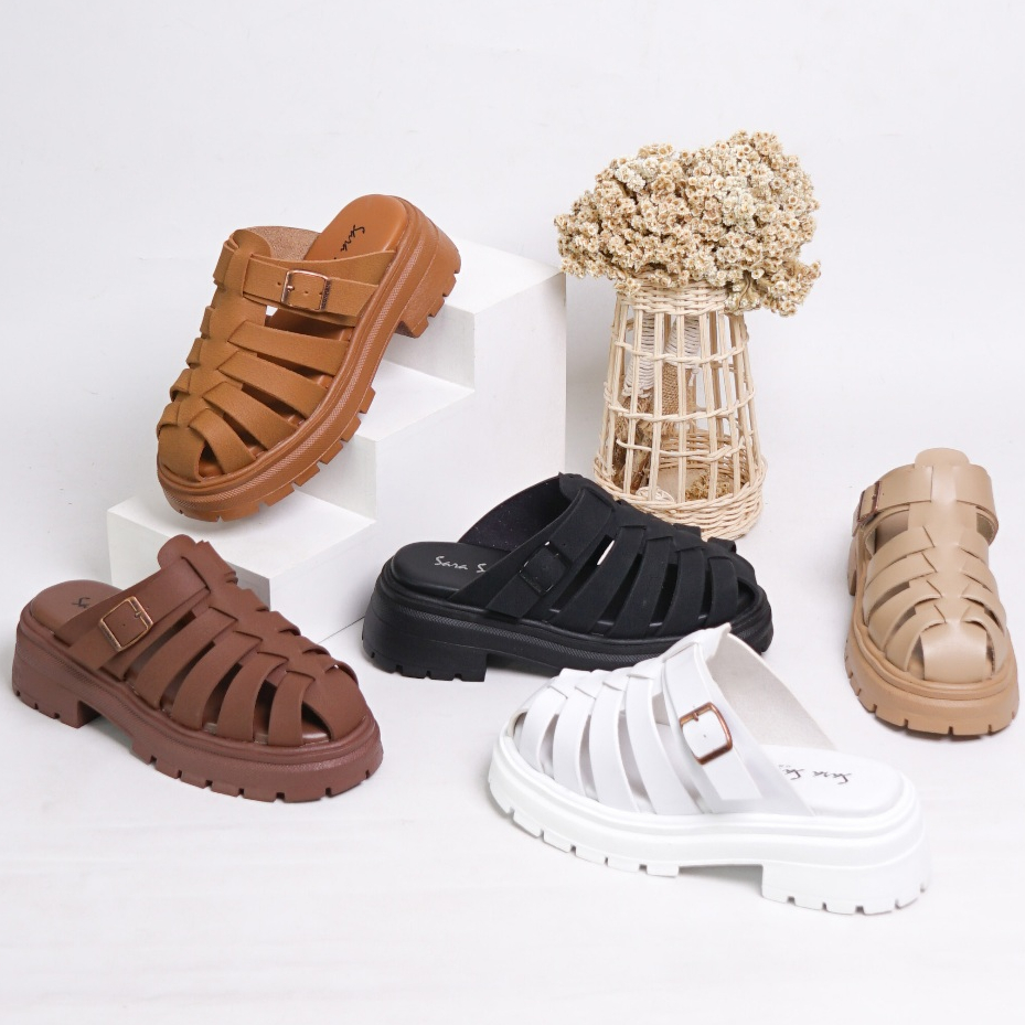 SARA SARA YUK - SONIA Sandal Wanita Gladiator Korea Tinggi 5 cm Slop Size 36 - 40 Empuk Ringan Strap