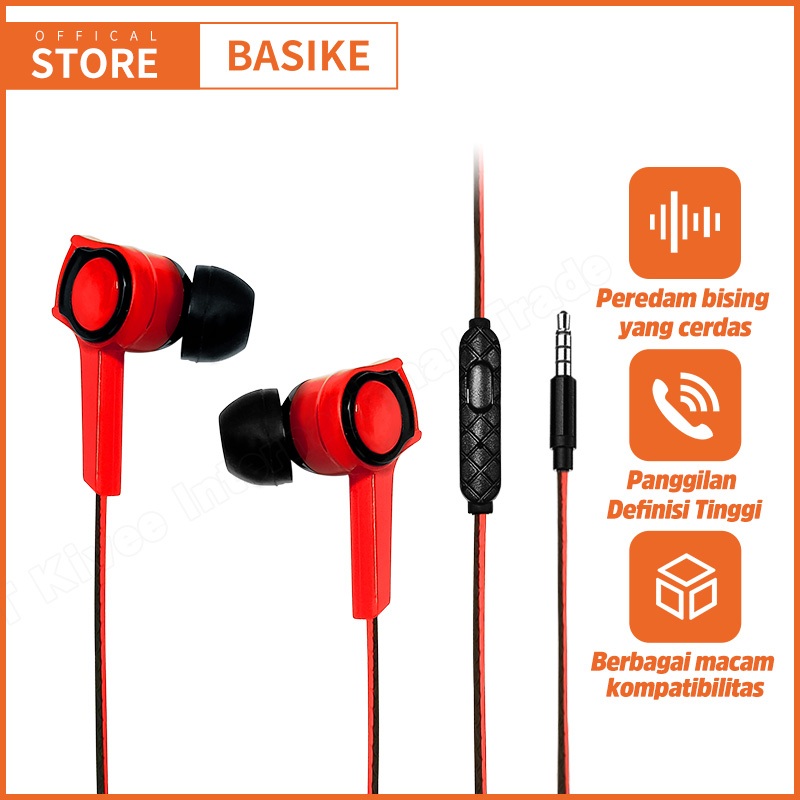BASIKE Headset Kabel Earphone Gaming Kabel 3.5mm Mucsic in ear for Samsung Oppo Xiaomi Redmi