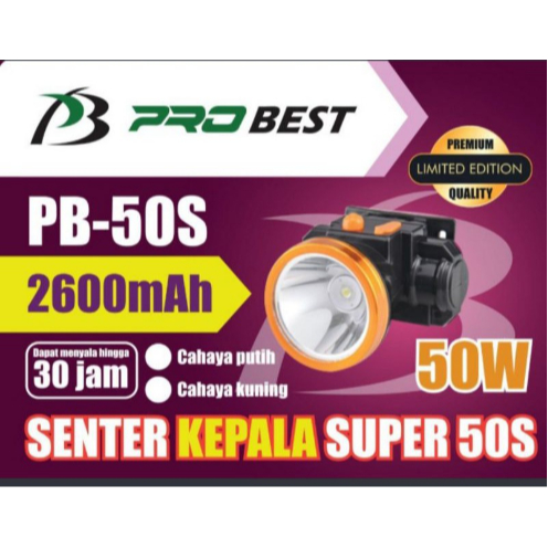 HAKIHOKI Senter kepala Probest 50 Watt PB-50S cahaya Putih / Kuning Premium quality