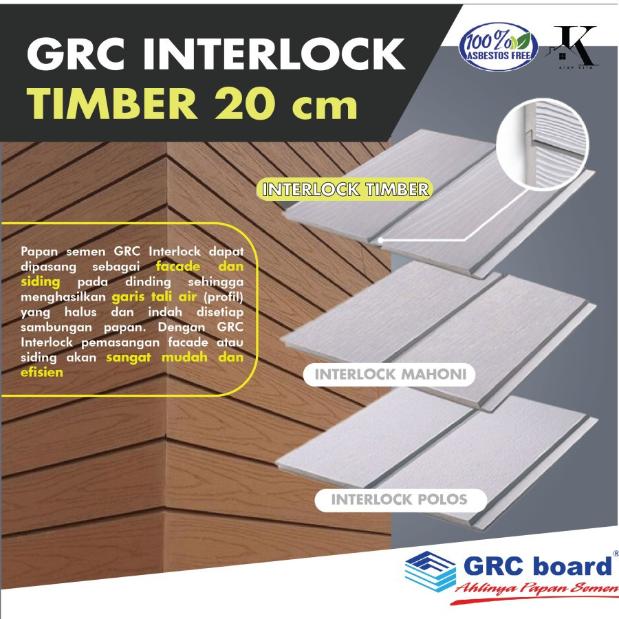 GRC Timber Interlock 20 cm / Wall Siding / Dinding Urat Kayu Tali Air