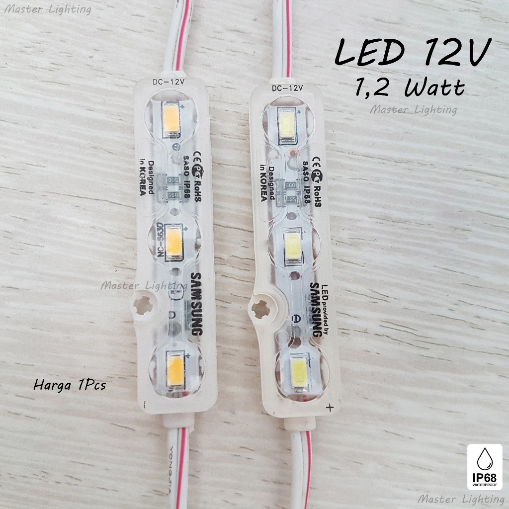 Lampu module led samsung 1.2watt 12volt IP68 cahaya white warm white 3mata waterproof